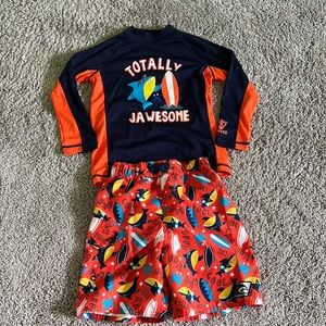Toddler boys long sleeve rash guard swim set